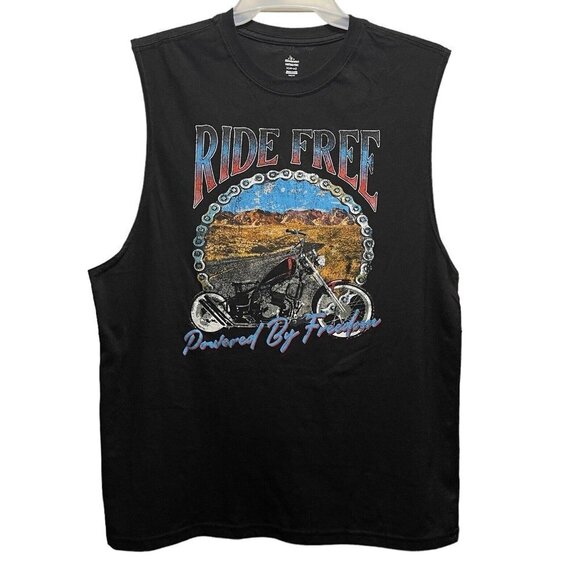 CELEBRATE PATRIOTIC Black Graphic Muscle Shirt Mens Large (42-44) Motorcycle NWT - Picture 5 of 11
